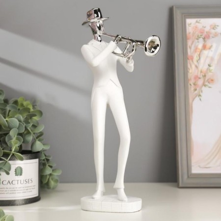 Polystone souvenir "Musician with saxophone" White with silver 29.5x10.5x13.5 cm