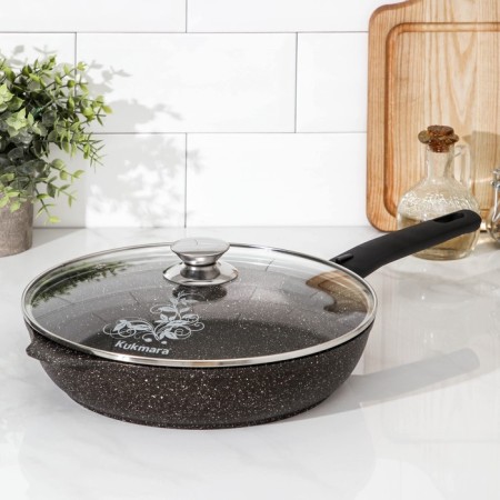 Pan, d = 26 cm, removable handle, glass cover, anti -stick coating, color coffee marble-11