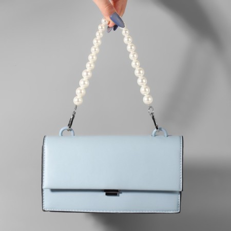 Handle for a bag, pearl beads, d = 12/14/16 mm, 39 cm, white/silver color-4