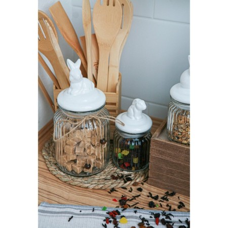 Glass Bank for bulk products with a ceramic lid of the bunny, 950 ml-9