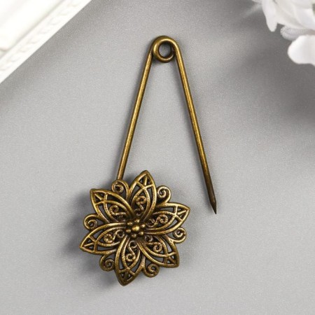 Decor Metal for creativity "Pin with a flower" under brass (J-25) 5.5x2.5 cm-1