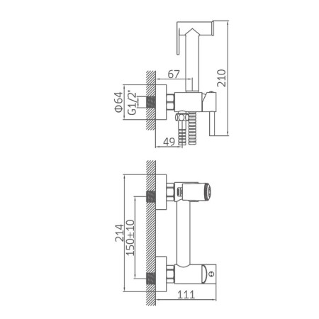 Accoona A3290F-2 mixer, with hygienic shower, wall, black-8