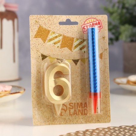 Candle for cake the number "Gran + Fountain" Golden "6"-1