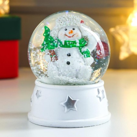 Souvenir Polystone Water Ball "A Snowman in a School hat, with a Christmas tree" D = 6.5 cm 8x6.5x6.5 cm-2