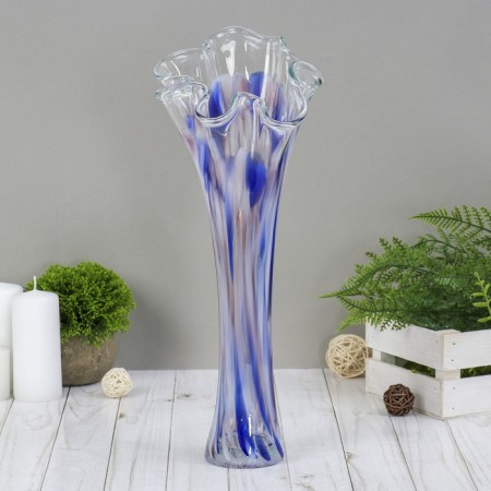Vase "Wave" 40 cm, white-blue-marganese
