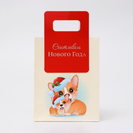 New Year. Gift package with a cut -off pen "Corgi" 18 x 23 x 9 cm.-1
