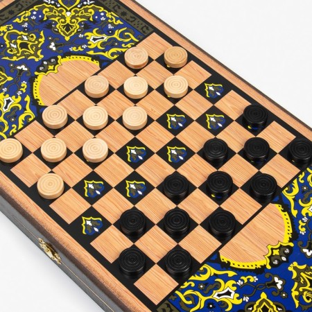 Flying backgamers, wooden board 50 x 50 cm, with a field for playing checkers-2