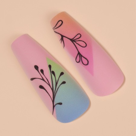 Follow nails "Frigs", 12 pcs, with adhesive plates, ballerina shape, multi -colored-3