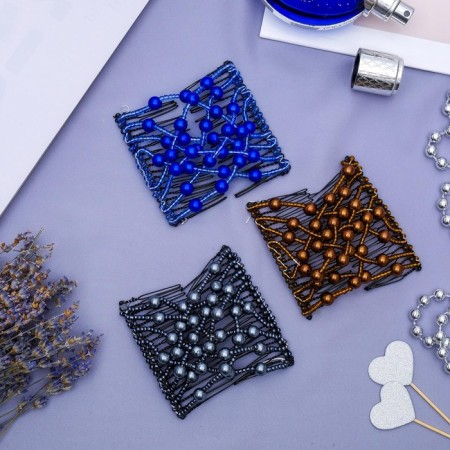 Hair clip "Pearls" balls, 9 cm, blue-2
