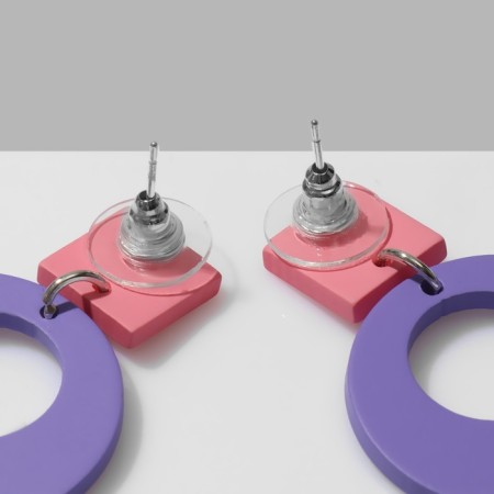 Earrings Metal "brightness" geometry, circle, pink-violet color in silver-2