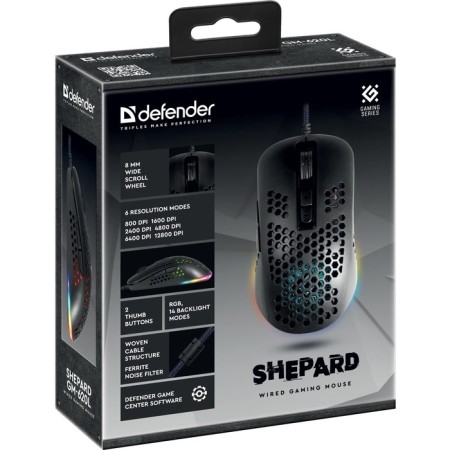 Mouse Defender Shepard GM-620L, wired, game, optical, backlight, 12800DPI, black-6