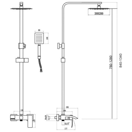 Savol S-Sus5003h shower system, tropical shower, shower set, brass, black-1