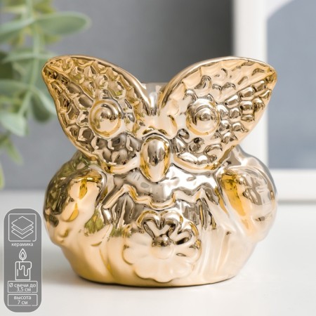 Ceramics candlestick for 1 candle "Council with chamomile" gold 7x7x6.5 cm
