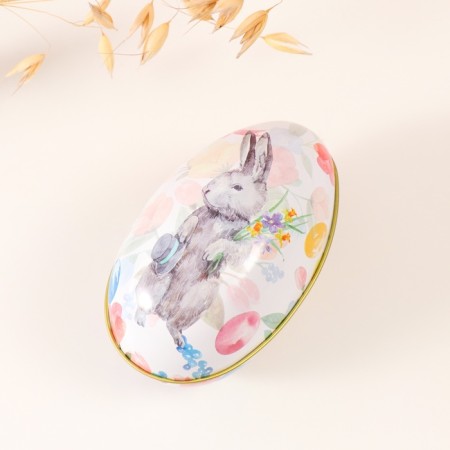 Casket Metal Easter bunny with a bouquet and hat "7x6.5x11 cm-1