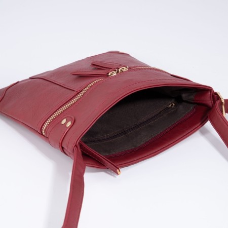 Cross-Bodi bag with zipper, burgundy color-4