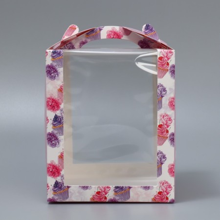 Box for small cake, confectionery packaging, Pattern, 15 x 15 x 18 cm-1