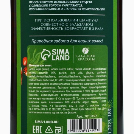 Hair shampoo with sea buckthorn extract, 500 ml, beauty pantry-6