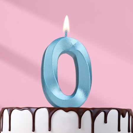 Candle in the Cake "Fine", number "0", blue metallic, 6.5 cm