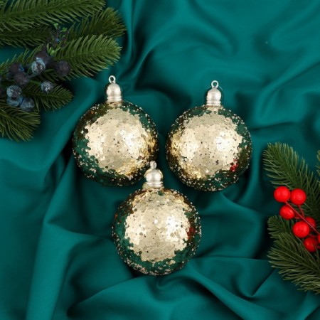 Set of balls plastic D-8 cm, 3 pcs "Solar overflow" gold-2