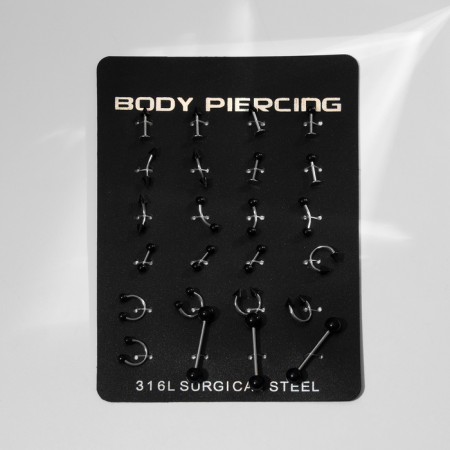 Piercing Set "Hardcore", 6 species, black color in silver