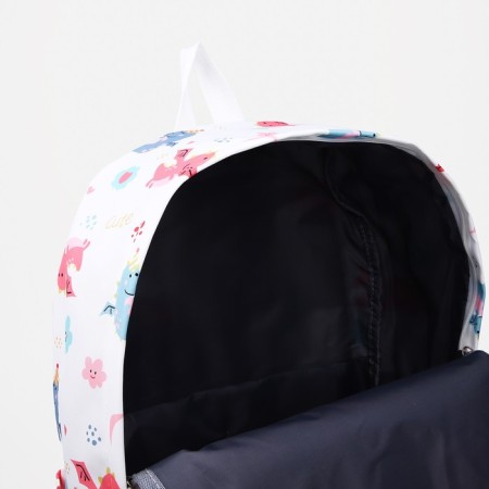 School backpack of textiles on lightning, external pocket, white color-5