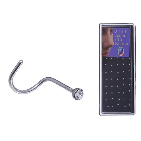 Pierce in the nose (nostille) “rhinestones”, bent, l = 10 mm, set 40 pcs., White color in silver