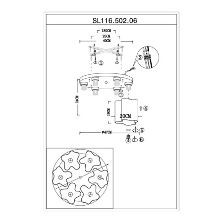 Ceiling Ceiling ST LUCE. SL116.502.06. ONDE. 6x60 watts, E27, 52x52x25 cm, silver color-3