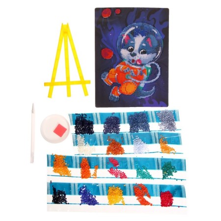 Diamond mosaic with partial filling on the stand for children "Cosmos", 15 x 21 cm-3