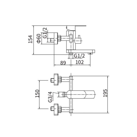 Fashun A53020 bath mixer, single -leaf, surrounding 102 mm, with shower set, satin-1