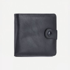 Men's purse on the button, a department for bills, for cards, black color