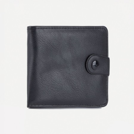 Men's purse on the button, a department for bills, for cards, black color