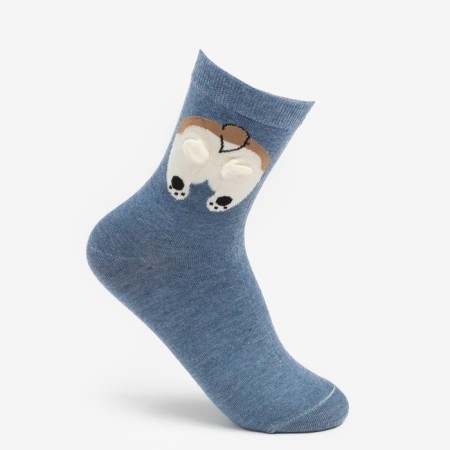 Women's socks "Corgi 3D", jeans color, size 36-40