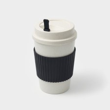 A coffee glass with a Weatfiber lid, 350 ml, 8.8 × 14 cm, plastic, reusable, white/black