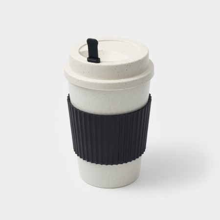 A coffee glass with a Weatfiber lid, 350 ml, 8.8 × 14 cm, plastic, reusable, white/black