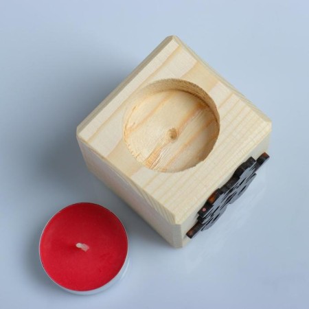 Candle in a wooden candlestick "Cube, hieroglyphs. Happiness", 6x6x6 cm, cherry aroma-2