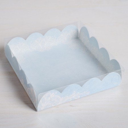 Cookie box, confectionery packaging with PVC lid, “made with love”, 13 x 13 x 3 cm-1