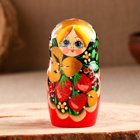 Nesting doll "strawberry", black scarf, 5 puppet, 18 cm-2