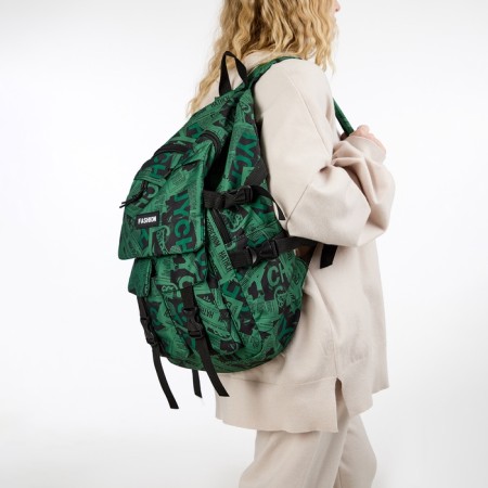 Young backpack from textiles on lightning, 3 pockets, green color-6