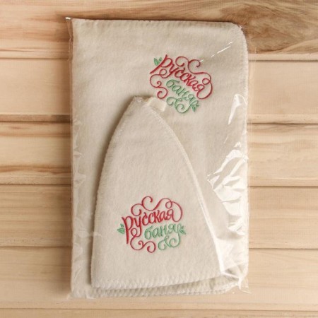 Bath set "Russian bathhouse only for the Russian soul": hat, rug, mitten-7
