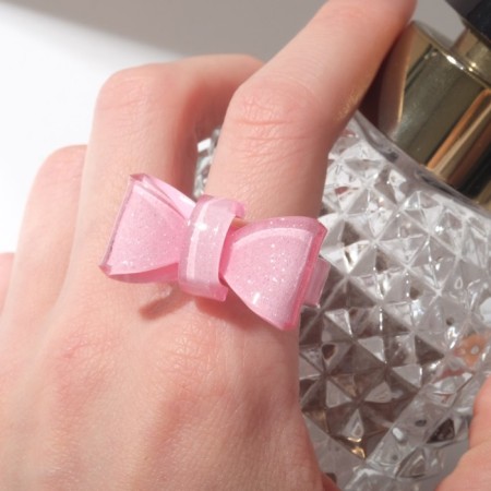 Ring "Bow" voluminous, pink color, size 18-1