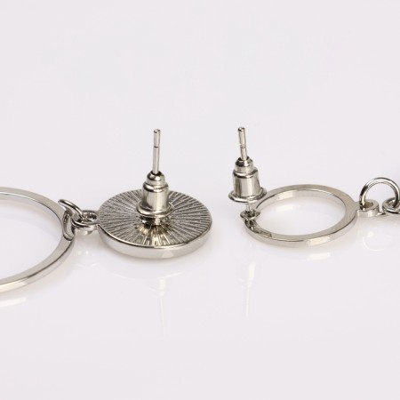 Earrings with mother -of -pearl "Magic" circle and ring, white color in silver-4