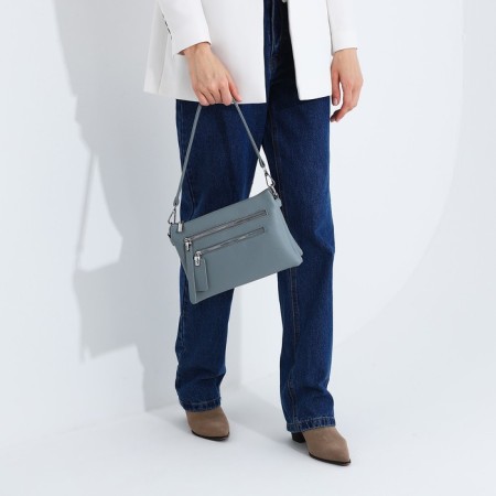 Cross-Bodi Bag on a zipper, 3 external pockets, the color of a gray-blue-8
