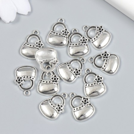 Decor for creativity Metal "Bag with flower" set 12 pcs silver 1.3x1.9 cm-2