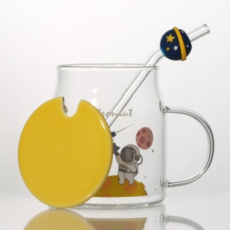 Glass mug with a ceramic lid and tube "Cosmos", 500 ml, color mix-2