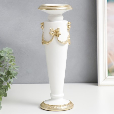 Polystone candlestick for 1 candle "garland with a bow" white with gold 30x10x10 cm-1