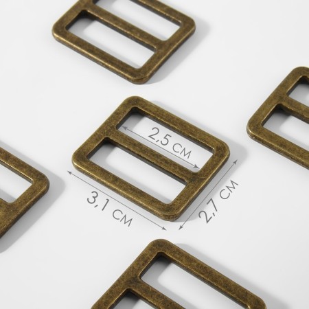 The buckle is regulatory, two -sided, the inner width is 25 mm, the thickness is 3 mm, 5 pcs, the color is bronze