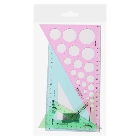 Set of triangles 4 pcs. Calligrata Katet 9/12/20/25 cm, with circles, transparent, color 1034523-4