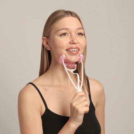 Facial and neck massage "Trident", 23 × 5 × 2.5 cm, white/pink color-2