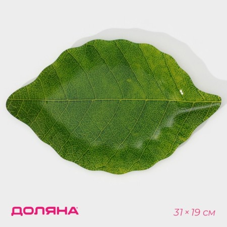 Glass Serving shares "Leaf", 31 × 19 cm, green color