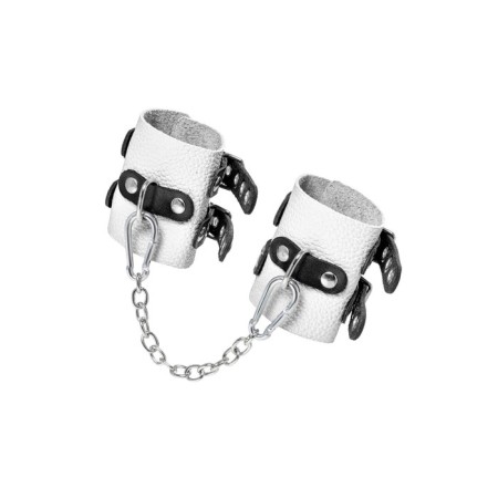 An handcuffs Pecado BDSM, with two handbags with eyelets, soft, genuine leather, white-black-3